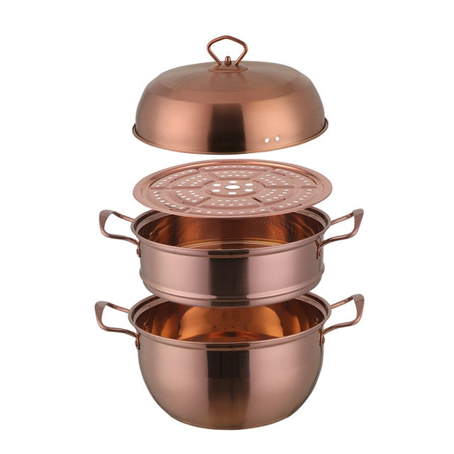 1 Pcs Steamer Pot Stainless Steel Three layer Thick Gold Steamer Pot Soup Steam Pot Cooking Pots Cooker Gas Stove