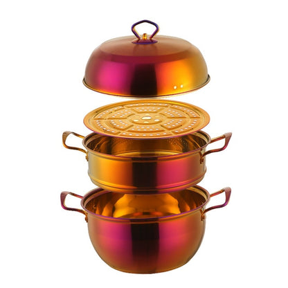 1 Pcs Steamer Pot Stainless Steel Three layer Thick Gold Steamer Pot Soup Steam Pot Cooking Pots Cooker Gas Stove