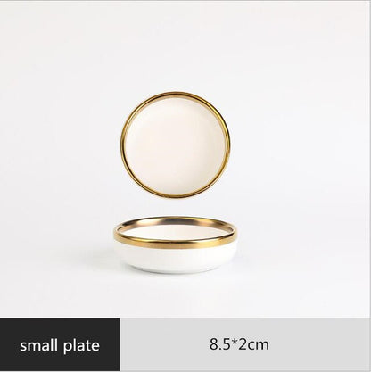 White Gold Inlay Nordic Style Household Hotel Ceramic Tableware High End Porcelain Dinnerware Set Bowl Dish Plate Wholesale