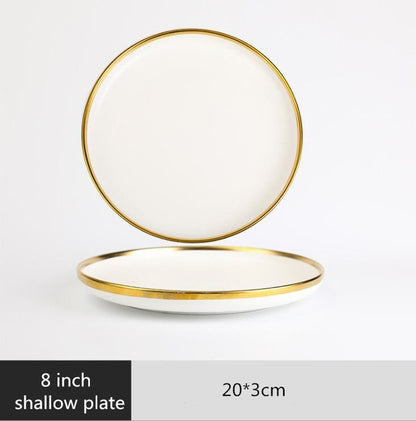 White Gold Inlay Nordic Style Household Hotel Ceramic Tableware High End Porcelain Dinnerware Set Bowl Dish Plate Wholesale