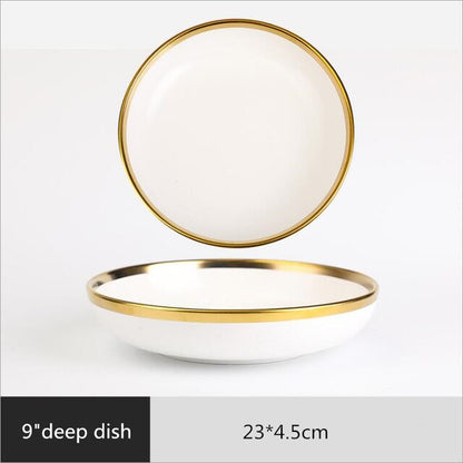 White Gold Inlay Nordic Style Household Hotel Ceramic Tableware High End Porcelain Dinnerware Set Bowl Dish Plate Wholesale