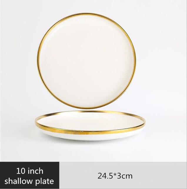 White Gold Inlay Nordic Style Household Hotel Ceramic Tableware High End Porcelain Dinnerware Set Bowl Dish Plate Wholesale