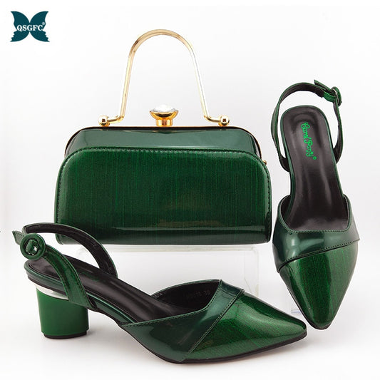 2020 Summer New Coming Italian design Green Color Shoes And Bag To Match Set Nigerian High Heels Party with Mature style