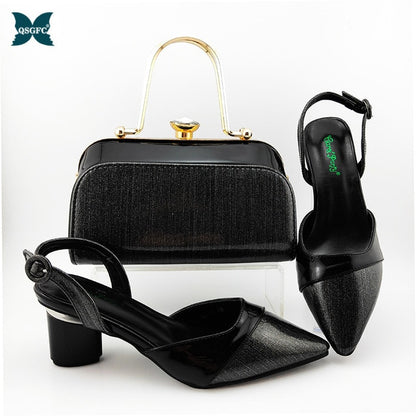 2020 Summer New Coming Italian design Green Color Shoes And Bag To Match Set Nigerian High Heels Party with Mature style