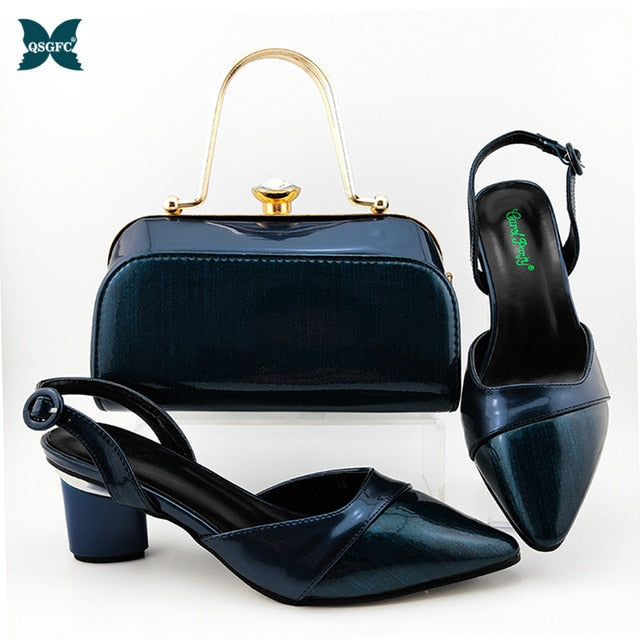 2020 Summer New Coming Italian design Green Color Shoes And Bag To Match Set Nigerian High Heels Party with Mature style