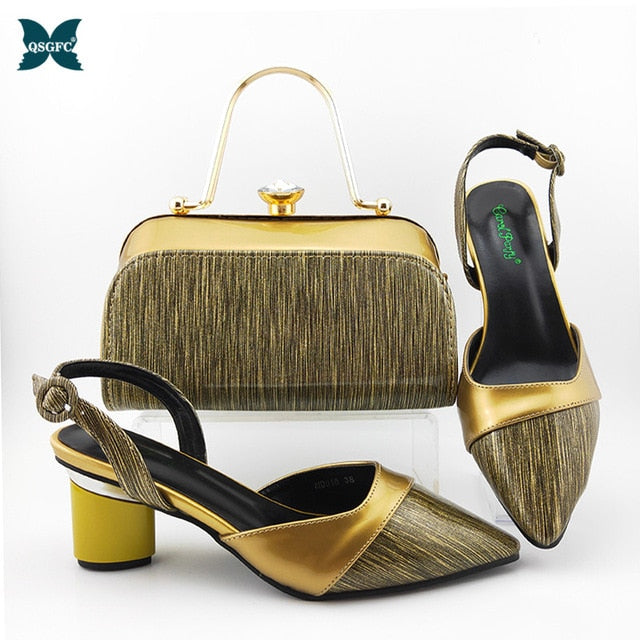 2020 Summer New Coming Italian design Green Color Shoes And Bag To Match Set Nigerian High Heels Party with Mature style
