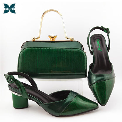 2020 Summer New Coming Italian design Green Color Shoes And Bag To Match Set Nigerian High Heels Party with Mature style
