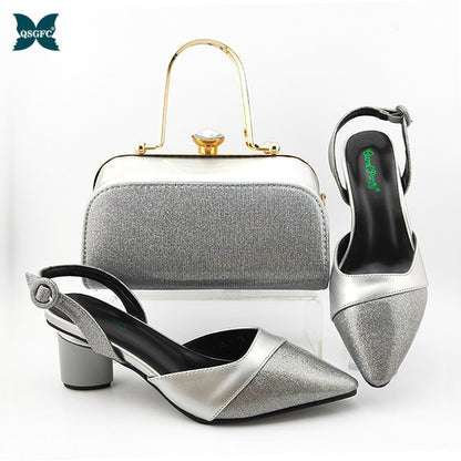 2020 Summer New Coming Italian design Green Color Shoes And Bag To Match Set Nigerian High Heels Party with Mature style