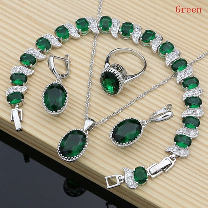 Silver 925 Bridal Jewelry Champagne Zircon Jewelry Sets For Women Earrings/Pendant/Necklace/Rings/Bracelet