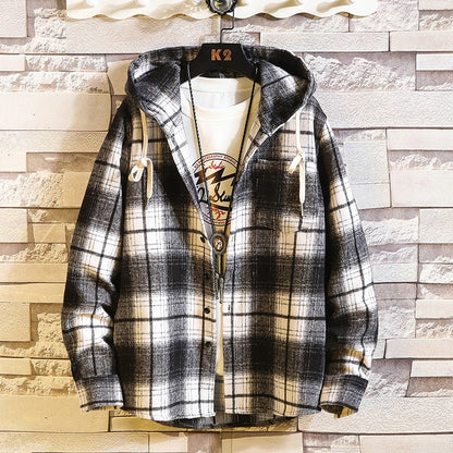 Casual Brand With Hooded Plaid Men' Fleece Shirts Long Sleeves 2020 New Spring Autumn Shirt OverSize M-6XL
