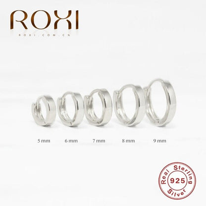 ROXI Minimalism Pendientes Round Glossy Hoop Earrings for Women Cartilage Kolczyki 925 Sterling Silver Fine Jewelry 5/6/7/8/9mm