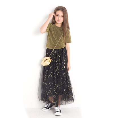 Teenage Girls Clothing Set Half Sleeve Black Off Shoulder Tops Mesh Skirt 2 Piece Set Summer Boutique Kids Clothes Girls Outfits