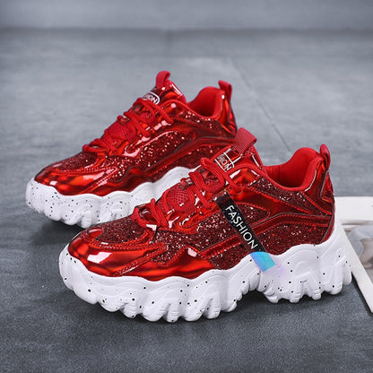 Sneakers Women Autumn 2020 Fashion Sequined Cloth Bling Breathable Round Toe Leisure Chunky Women Shoes Tenis Feminino TUINANLE