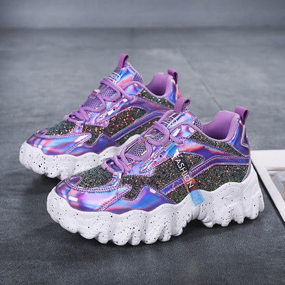 Sneakers Women Autumn 2020 Fashion Sequined Cloth Bling Breathable Round Toe Leisure Chunky Women Shoes Tenis Feminino TUINANLE