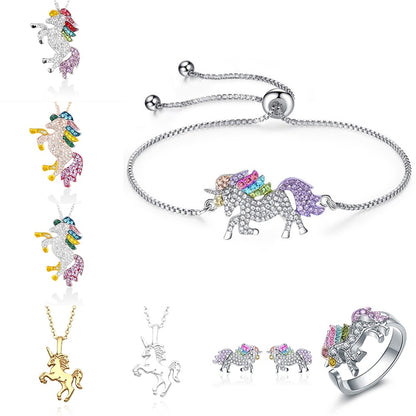 Cute Unicorn Necklace Fashion Cartoon Horse Jewelry Accessories For Girls Children Kids Women Party Animal Pendant Bracelet Set
