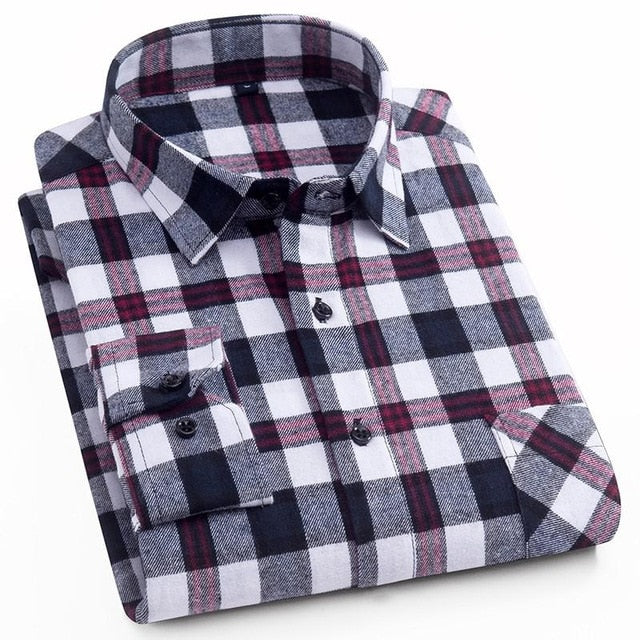 Flannel Plaid Shirt Men Cotton 2019 Spring Autumn New Male Casual Long Sleeve Shirt Plus size High Quality Warm Man Clothes
