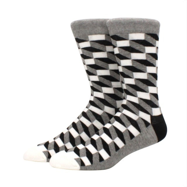 Men's Funny Happy Socks Fine Paragraph Diamond Pattern Argyle Three-dimensional Tube Geometric Funny Large size Combed Cotton