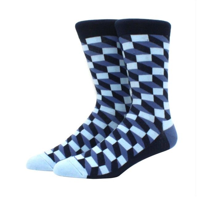 Men's Funny Happy Socks Fine Paragraph Diamond Pattern Argyle Three-dimensional Tube Geometric Funny Large size Combed Cotton