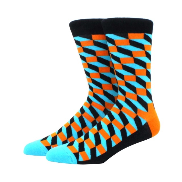 Men's Funny Happy Socks Fine Paragraph Diamond Pattern Argyle Three-dimensional Tube Geometric Funny Large size Combed Cotton