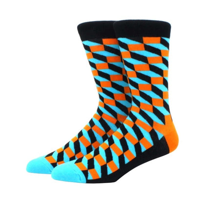 Men's Funny Happy Socks Fine Paragraph Diamond Pattern Argyle Three-dimensional Tube Geometric Funny Large size Combed Cotton