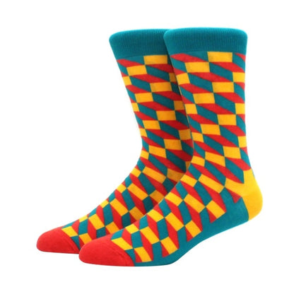 Men's Funny Happy Socks Fine Paragraph Diamond Pattern Argyle Three-dimensional Tube Geometric Funny Large size Combed Cotton