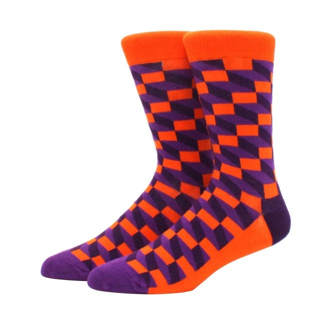 Men's Funny Happy Socks Fine Paragraph Diamond Pattern Argyle Three-dimensional Tube Geometric Funny Large size Combed Cotton