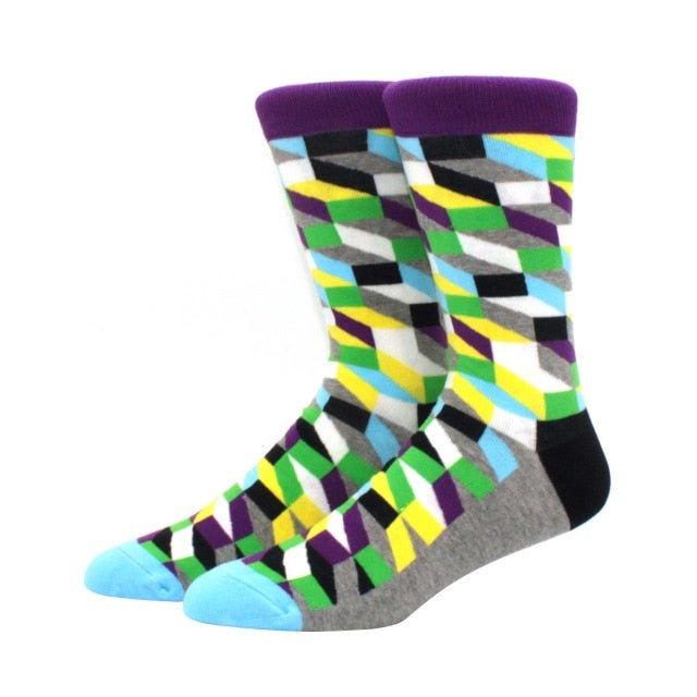 Men's Funny Happy Socks Fine Paragraph Diamond Pattern Argyle Three-dimensional Tube Geometric Funny Large size Combed Cotton