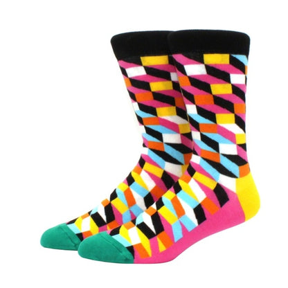 Men's Funny Happy Socks Fine Paragraph Diamond Pattern Argyle Three-dimensional Tube Geometric Funny Large size Combed Cotton