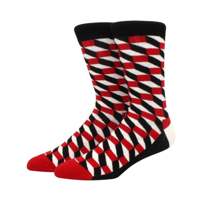 Men's Funny Happy Socks Fine Paragraph Diamond Pattern Argyle Three-dimensional Tube Geometric Funny Large size Combed Cotton