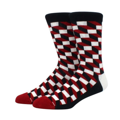Men's Funny Happy Socks Fine Paragraph Diamond Pattern Argyle Three-dimensional Tube Geometric Funny Large size Combed Cotton