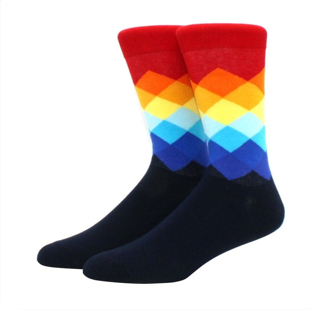 Men's Funny Happy Socks Fine Paragraph Diamond Pattern Argyle Three-dimensional Tube Geometric Funny Large size Combed Cotton