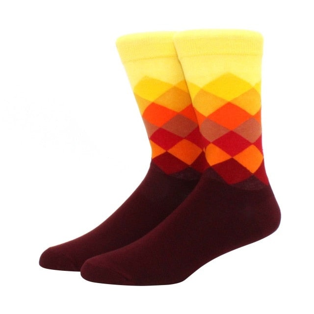 Men's Funny Happy Socks Fine Paragraph Diamond Pattern Argyle Three-dimensional Tube Geometric Funny Large size Combed Cotton
