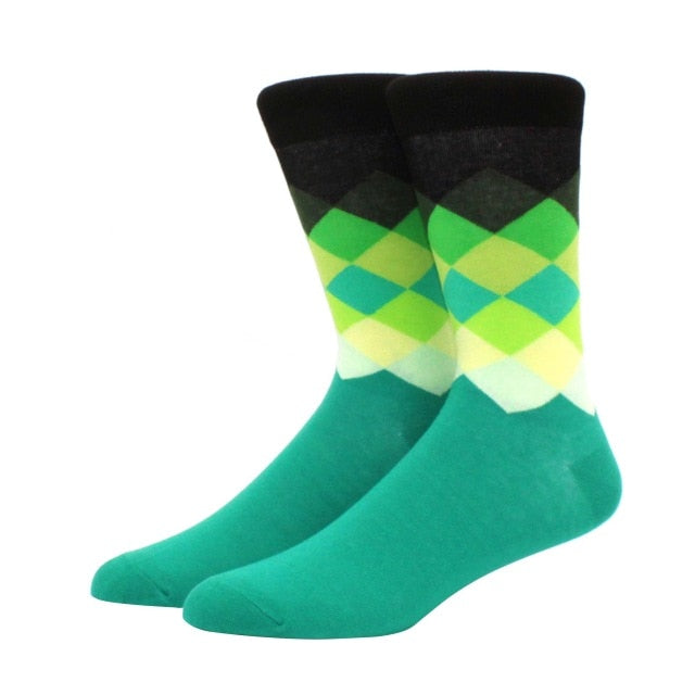 Men's Funny Happy Socks Fine Paragraph Diamond Pattern Argyle Three-dimensional Tube Geometric Funny Large size Combed Cotton