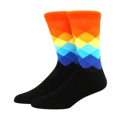 Men's Funny Happy Socks Fine Paragraph Diamond Pattern Argyle Three-dimensional Tube Geometric Funny Large size Combed Cotton