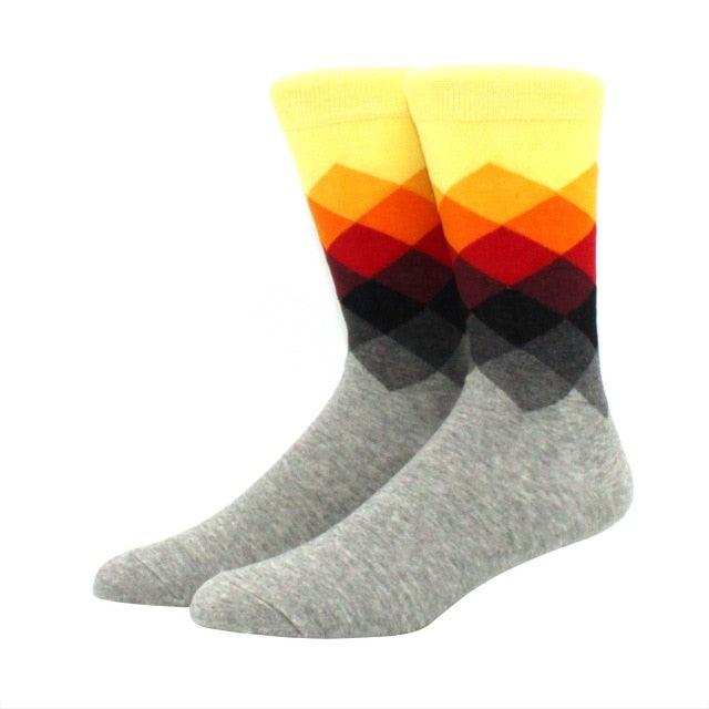 Men's Funny Happy Socks Fine Paragraph Diamond Pattern Argyle Three-dimensional Tube Geometric Funny Large size Combed Cotton