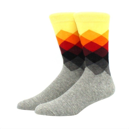 Men's Funny Happy Socks Fine Paragraph Diamond Pattern Argyle Three-dimensional Tube Geometric Funny Large size Combed Cotton