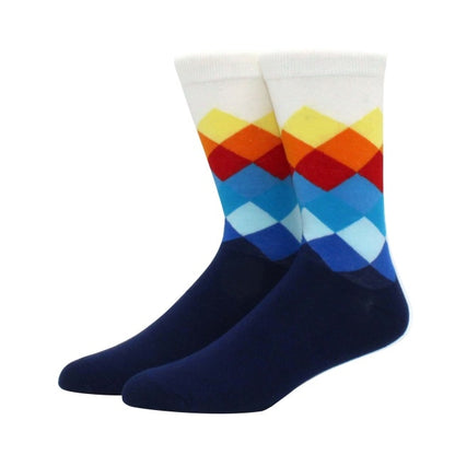 Men's Funny Happy Socks Fine Paragraph Diamond Pattern Argyle Three-dimensional Tube Geometric Funny Large size Combed Cotton