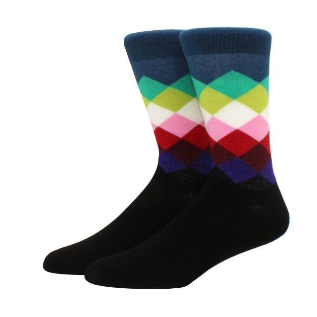 Men's Funny Happy Socks Fine Paragraph Diamond Pattern Argyle Three-dimensional Tube Geometric Funny Large size Combed Cotton