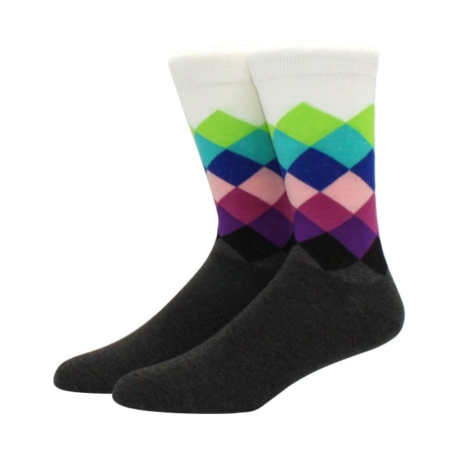 Men's Funny Happy Socks Fine Paragraph Diamond Pattern Argyle Three-dimensional Tube Geometric Funny Large size Combed Cotton