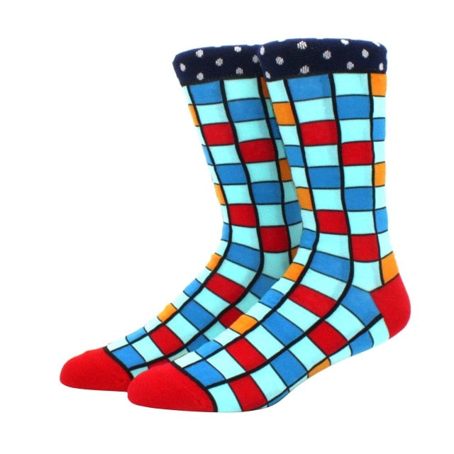 Men's Funny Happy Socks Fine Paragraph Diamond Pattern Argyle Three-dimensional Tube Geometric Funny Large size Combed Cotton