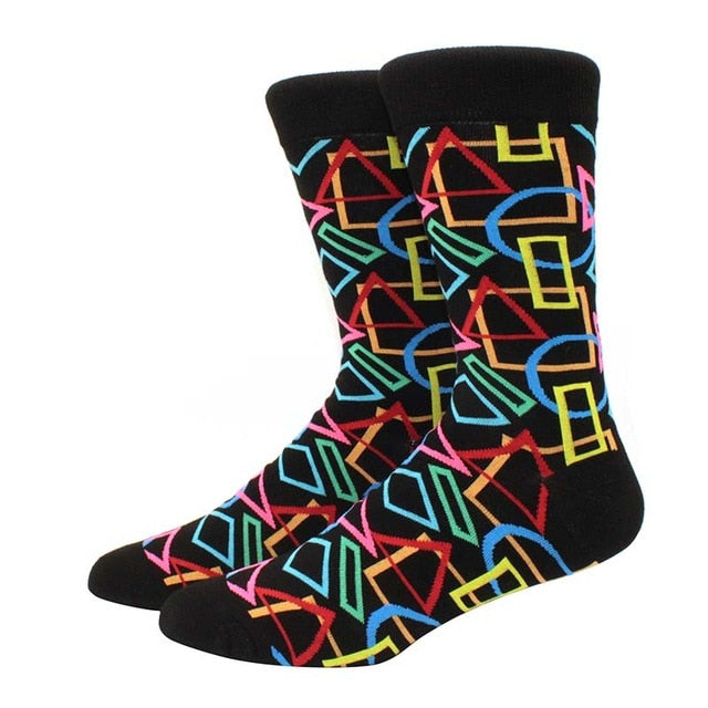 Men's Funny Happy Socks Fine Paragraph Diamond Pattern Argyle Three-dimensional Tube Geometric Funny Large size Combed Cotton