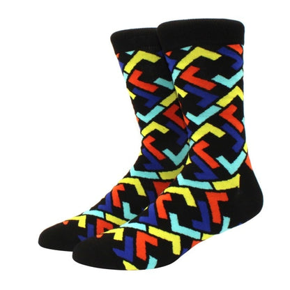 Men's Funny Happy Socks Fine Paragraph Diamond Pattern Argyle Three-dimensional Tube Geometric Funny Large size Combed Cotton