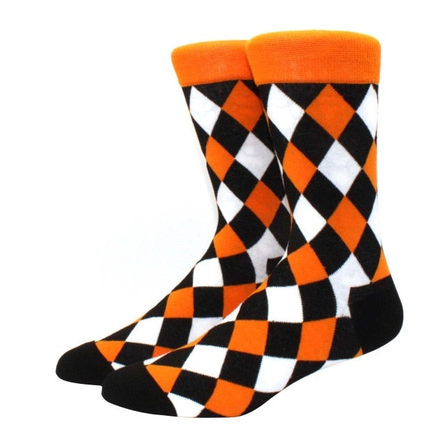 Men's Funny Happy Socks Fine Paragraph Diamond Pattern Argyle Three-dimensional Tube Geometric Funny Large size Combed Cotton
