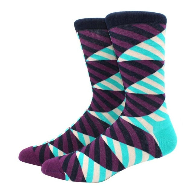 Men's Funny Happy Socks Fine Paragraph Diamond Pattern Argyle Three-dimensional Tube Geometric Funny Large size Combed Cotton