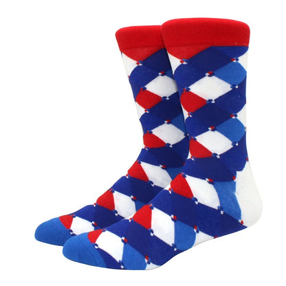 Men's Funny Happy Socks Fine Paragraph Diamond Pattern Argyle Three-dimensional Tube Geometric Funny Large size Combed Cotton