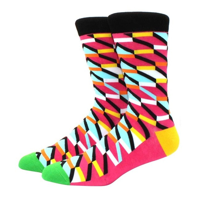 Men's Funny Happy Socks Fine Paragraph Diamond Pattern Argyle Three-dimensional Tube Geometric Funny Large size Combed Cotton