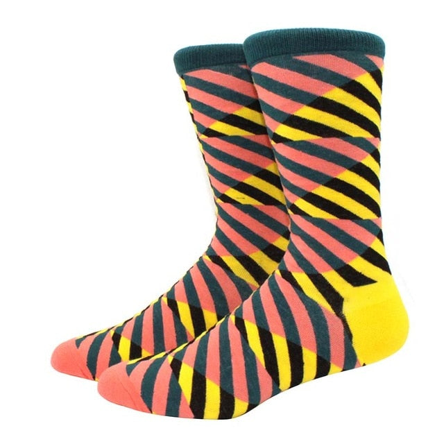 Men's Funny Happy Socks Fine Paragraph Diamond Pattern Argyle Three-dimensional Tube Geometric Funny Large size Combed Cotton