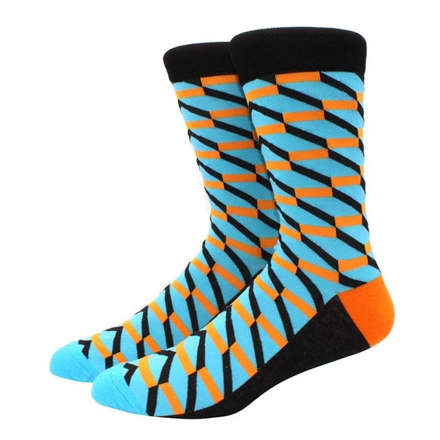 Men's Funny Happy Socks Fine Paragraph Diamond Pattern Argyle Three-dimensional Tube Geometric Funny Large size Combed Cotton
