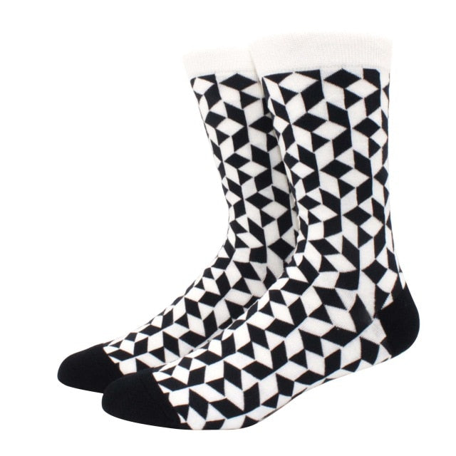 Men's Funny Happy Socks Fine Paragraph Diamond Pattern Argyle Three-dimensional Tube Geometric Funny Large size Combed Cotton