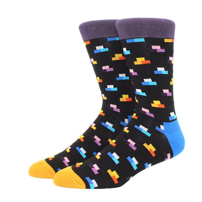 Men's Funny Happy Socks Fine Paragraph Diamond Pattern Argyle Three-dimensional Tube Geometric Funny Large size Combed Cotton